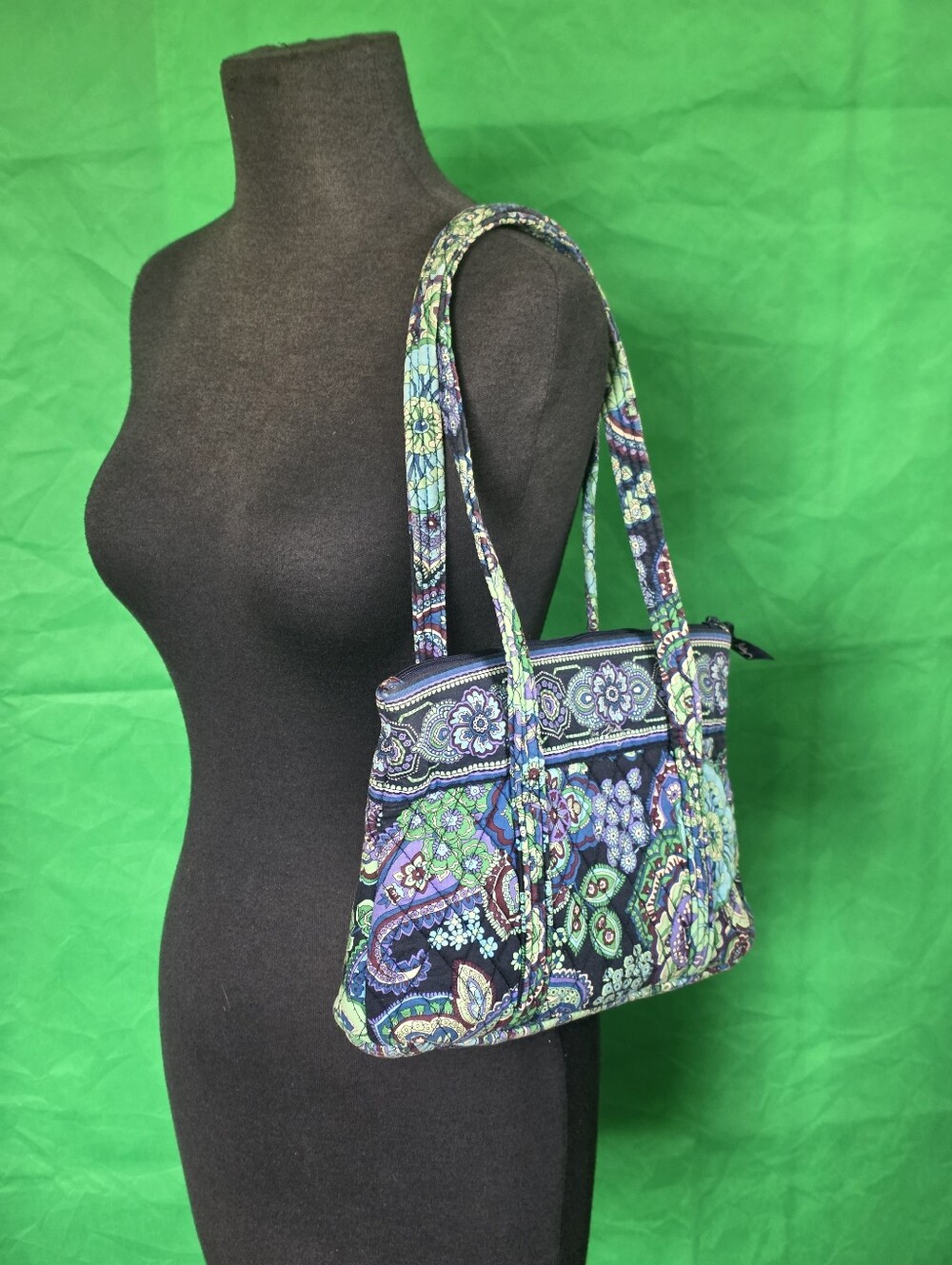 Vera Bradley Java Blue Quilted Shoulder Bag 12x7 Paisley Floral